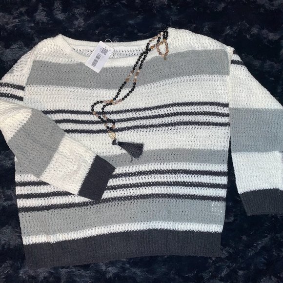 Lightweight Crew Neck Black‎ Grey White Sweater (unbranded) - Picture 1 of 1